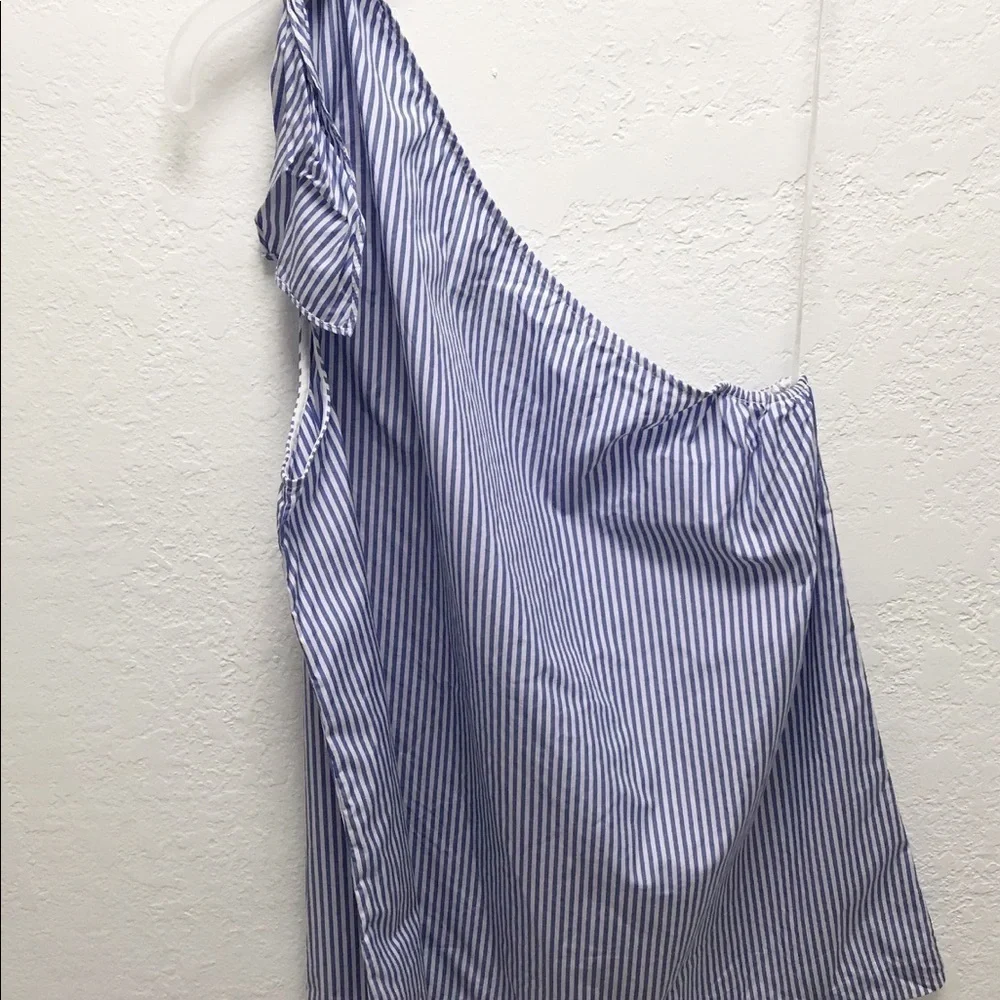 THEORY Womens Grajik One Shoulder Tank Top Size L Color Blue & White - Picture 6 of 8